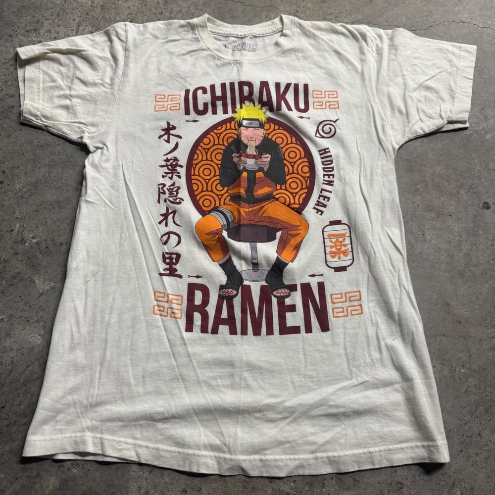 Naruto Men's Ichiraku Ramen Beige Graphic Short Sleeve Tee Sz MUnisex Anime Fan
